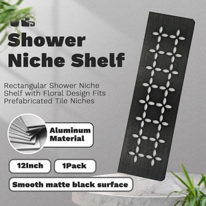 Mensola per Doccia in Alluminio Spazzolato Nero, Mensola Rettangolare per <span class=keywords><strong>Bagno</strong></span> con Design Floreale, Adatta per Nicchie Prefabbricate in Piastrelle - Product Image 3