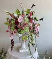 QSLH Composition florale artificielle Anthurium et Boule de Calla Lily, rose et verte, pour décoration d'événements et de fêtes