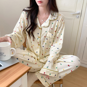 Autunno inverno nuovo Cardigan manica lunga Set di pigiami in <span class=keywords><strong>cotone</strong></span> a bolle intrecciati per le donne con corteccia tessuto rughe abito per la <span class=keywords><strong>casa</strong></span> - Product Image 5