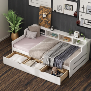 Customized Modern European Solid Wood White Children's <strong>Day</strong> <strong>Bed</strong> Frame <strong>with</strong> 3 <strong>Drawers</strong> for Kids Bedroom Furniture Hotels Apartments - Product Image 3