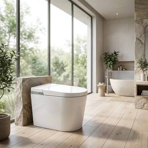WC intelligent avec bidet intégré, siège en céramique chauffant, chasse d'eau cyclonique, fixation au sol, télécommande - Product Image 1