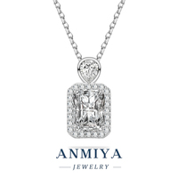 Collier élégant en argent plaqué argent 925 avec pendentif rectangulaire en CZ Halo Teardrop pour anniversaire, mariage, fête, usage quotidien
