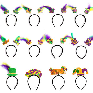 Diademas de Plumas para Mujer, Diademas con Lentejuelas para Disfraces de Mardi Gras, Accesorios para Fiestas de Carnaval, Diademas Moradas y Verdes, Diademas Brillantes - Product Image 1