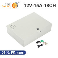 Boîtier d'alimentation centralisé UPS 12V 15A 18CH, large plage de tension d'entrée 100-240V AC, haute efficacité 85% pour les systèmes de vidéosurveillance et de sécurité