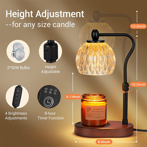 Lámpara Calentadora de <span class=keywords><strong>Velas</strong></span> de Cristal Vintage con Base de Madera, Fundidor de Cera Eléctrico Regulable, Regalo Perfecto para Cumpleaños y Festividades para la Familia - Product Image 1