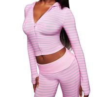 Ensemble haut à capuche zippé et pantalon rayé et imprimé décontracté et tendance pour femme YX2323 2026