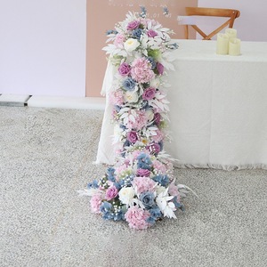 Factory Custom Artificial Silk <b>Red</b> Rose <b>Runner</b> Floor Table Flower <b>Runner</b> For Wedding Decoration - Product Image 3