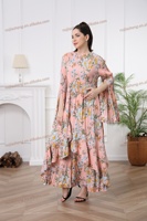 Miyake femmes décontracté bohème Floral Robe De Soir luxe rose modeste église Vestido grande taille manches longues taille libre Robe