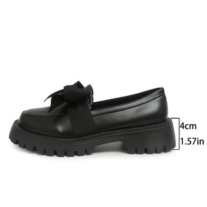 Mocassins à semelle épaisse à enfiler, style britannique, avec nœuds, chaussures en cuir pour l'automne, grandes tailles, talons plats moyens, 43 - Product Image 6