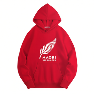 Sudadera Informal para Mujer con Estampado de Hoja de Helecho Maori All Blacks, 100% Poliéster Tejido, Sudadera de Otoño Roja - Product Image 1