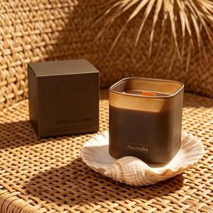 Bougie parfumée carrée en céramique Asceredolia, cire de soja, aromathérapie, décoration d'intérieur, design minimaliste, parfum floral végétal - Product Image 3