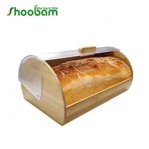 Di bambù Cibo Contenitore di Stoccaggio con Rolltop Copertura di <span class=keywords><strong>Plastica</strong></span> Bancone Della Cucina Scatola di Pane - Product Image 3