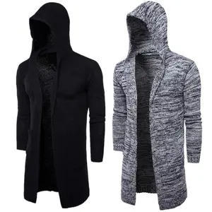 2021 Mode Gebreide Stof Lange Jas Kap Dragen Casual Vest Slim Mannen Hooded Sweater