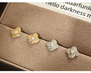 925 Sterling <b>Silver</b> Rhodium Plated Brushed Finish Trendy Flower <b>Stud</b> Earrings Dainty Zircon Four Leaf Clover Jewelry Women Gift - Product Image 4