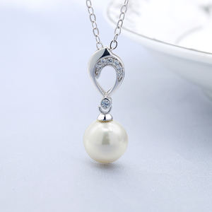 925スターリングシルバーピュアシンプルフレッシュウォーターラウンドシルバーパールリーフペンダントパールネックレス - Product Image 1