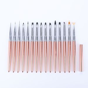 Ensemble de pinceaux à ongles professionnels pour salon, poils plats, style 3D, manche en métal doux, support de stylo rose, logo personnalisé - Product Image 1