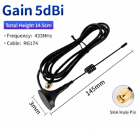 Antenne fouet 433 MHz à base magnétique puissante 3-12 dBi avec bobine de charge et câble RG174 pour connecteur mâle IP67 RHCP, pour véhicule, radio amateur et module LoRa