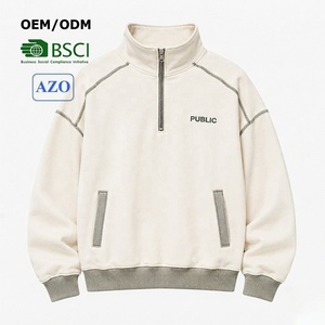 OEM Custom Loose Autumn Half <b>Zip</b> Flat Embroidery Sweatshirt Stand Collar Casual Streetwear Contrasting Stitching Men's Pullover - Product Image 1
