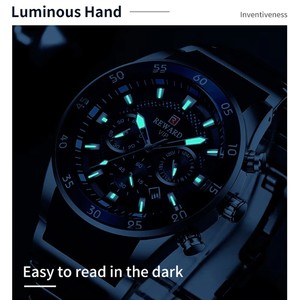 Montres pour hommes REWARD avec grand cadran, marque de luxe haut de gamme, montre de sport étanche, chronographe à quartz, date automatique, montres-bracelets - Product Image 6