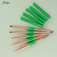 Pinceau professionnel de luxe pour nail art, double tête ovale et plate, poils en nylon/Kolinsky, manche métallique vert, pour gel UV