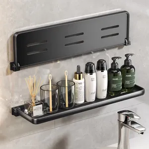 High Quality Black Shelves 12.7*50cm Bathroom Organizer Shower Rack With towel Bar Modern Popular Shower