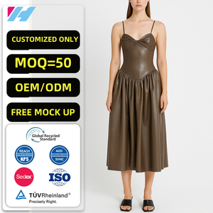 <span class=keywords><strong>Abito</strong></span> in <span class=keywords><strong>pelle</strong></span> sintetica pieghettato da donna donna con stile elegante moda all'ingrosso elegante per festa <span class=keywords><strong>lungo</strong></span> Midi - Product Image 1