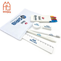 Ensemble de papeterie personnalisé avec logo, fournitures scolaires pour enfants, kit crayons, gommes, règle, stylo à bille avec pochette zippée, promotionnel
