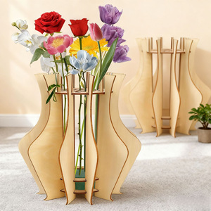 Support de vase en bois, support de fleurs de table, matériau naturel, décoration de bureau, cadeau pour la Saint-Valentin - Product Image 1