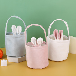 New Design Velvet Easter Gift Candy Bag Cute Bunny Basket with Rabbit Ears