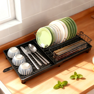 Égouttoir à vaisselle réglable pour évier et comptoir, avec <span class=keywords><strong>plateau</strong></span> de drainage, pour la cuisine domestique (vente en gros) - Product Image 4