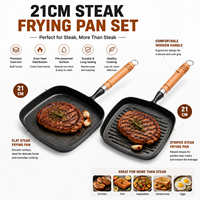 Poêle à frire carrée en fonte avec manche en bois, grill à côtes plates, poêle antiadhésive pour barbecue, idéale pour la cuisine domestique et le camping