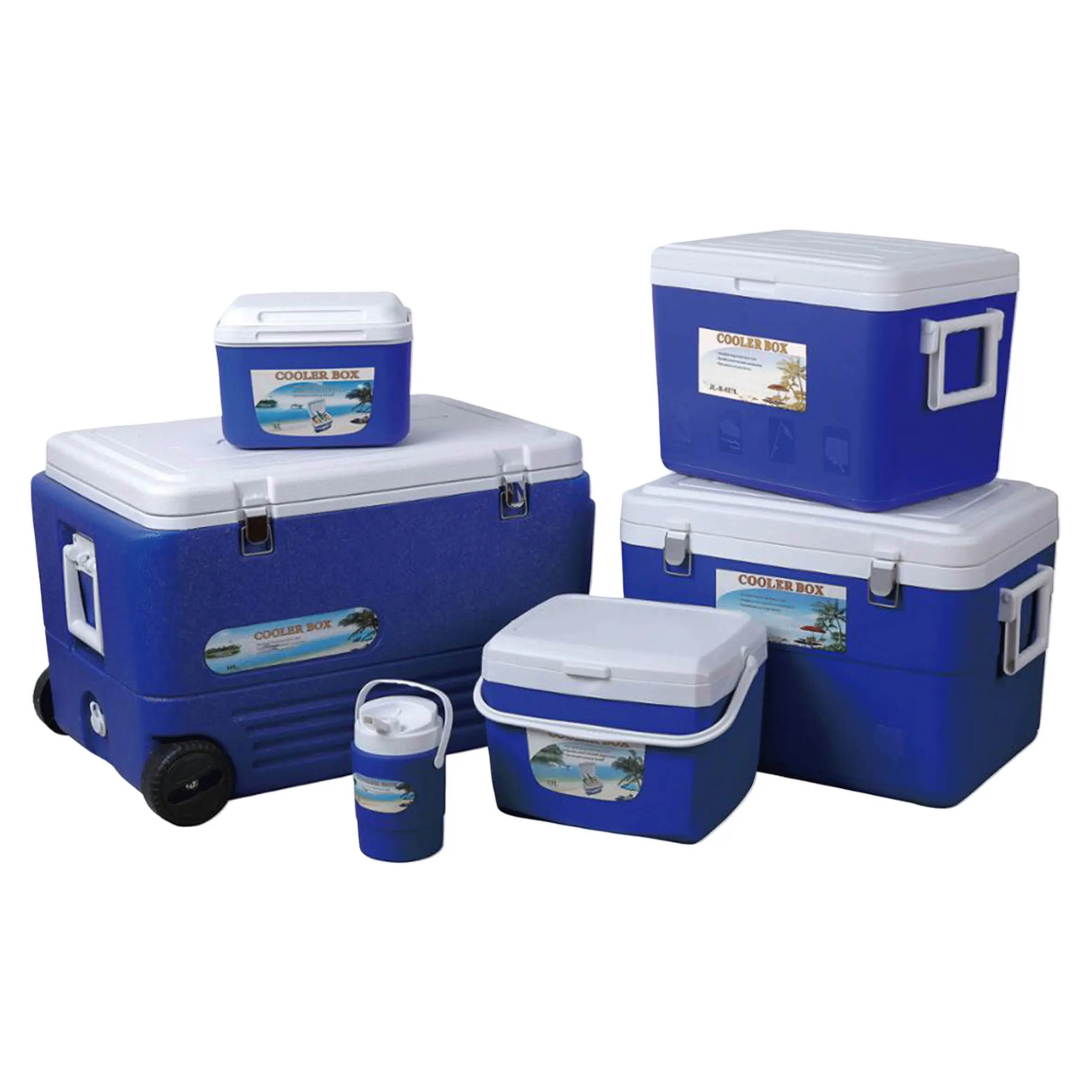 Enfriadores impermeables rotomoldeados 33QT, almohadilla de espuma, caja enfriadora de pesca, caja de almacenamiento aislada con paquete de cartón de alimentos EVA personalizado