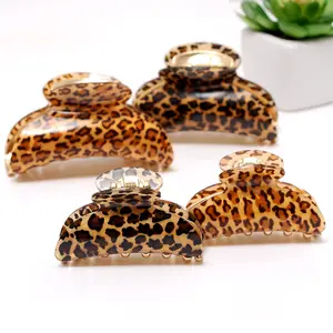 Vintage Women Hair Accessories Big Size Acrylic Hair Claw Simple Style Leopard Jaw Claw Clip For Women