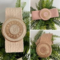 Nouvelle ceinture personnalisée d'été pour femme, en rotin tressé avec boucle en alliage, en corde de coton tressée, élastique pour filles, en paille PP