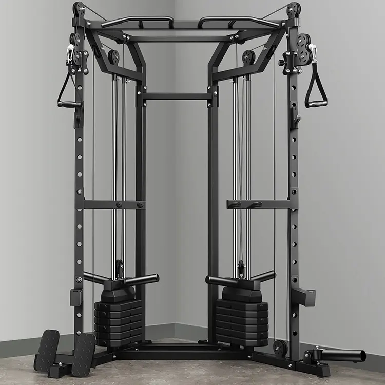 Equipo de gimnasio cruzado de cable multifuncional Power Cage Squat Rack Smith Machine Estación de entrenamiento integral