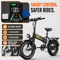 Vélo électrique pliable à pneus larges 500W 48V 15Ah GT30 21 vitesses avec moteur à moyeu arrière pour adultes, 45 km/h, déverrouillage NFC, suspension avant