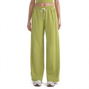 Pantalones de Verano Personalizados de Cintura Alta con Cordón de Encaje, Pierna Ancha, Ajuste Holgado, Color Sólido, Casuales, Largos, de Poliéster para Mujer - Product Image 5