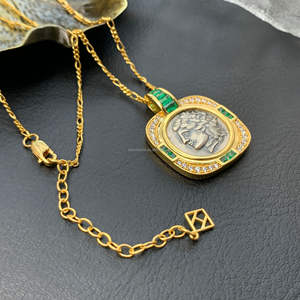 Collar con Colgante de Plata de Ley 925, Diseño Retro Personalizado, Moneda Cuadrada con Circonita, Retrato Romano en Relieve, Cadena de Eslabones, para Regalo de Aniversario - Product Image 5