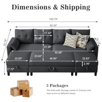 Konvertierbares Ecksofa mit Ottoman-Couchtisch Modernes Leinen-Stoffsofa U-förmiges 4-Sitzer-Sofa für Wohnzimmer Büro