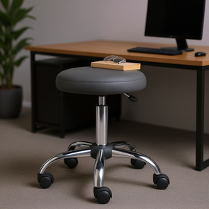 Taburete giratorio con asiento acolchado ajustable, silla de oficina en color carbón y base metálica cromada con altura ajustable para uso en oficina - Product Image 2