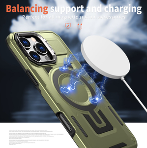 Étui robuste anti-chute magnétique en alliage de zinc avec protection d'appareil photo et béquille pour <span class=keywords><strong>iPhone</strong></span> 16 15 14 Pro – Coque de protection intégrale - Product Image 2