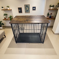 Vente en gros de grandes cages pour animaux de compagnie, meubles de cage pour chiens en bois, chenils avec plateau en plastique amovible