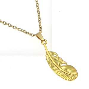 Feather Pendant <b>Necklace</b> Gold Stainless Steel Punk Retro Fashion Jewelry Geometric Design Simple Trendy <b>Statement</b> Piece - Product Image 1