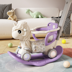 Cheval à bascule 4-en-1 en plastique pour intérieur et extérieur, jouet à chevaucher pour tout-petits, trotteur bébé avec roues - Product Image 1