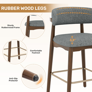 Silla de Bar Moderna, Ecológica, Resistente al Agua, con Estructura de Madera Sólida, Respaldo de 26.5 Pulgadas de Altura, para Dormitorio, Comedor y Sala de Estar - Product Image 2