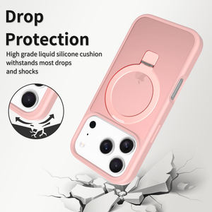Nouvelle Coque de Téléphone Rose Givrée avec Anneau Magnétique et Support Antichoc pour iPhone 17 Pro Max - Product Image 2