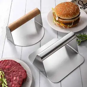 High Quality Customised Crushed Burger Presses Stainless Steel Burger Patty Press Wooden Handle Hamburger Patty Machine