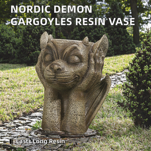 แจกันงานฝีมือทำจากเรซินรูปปิศาจแบบนอร์ดิกสำหรับตกแต่งกระถางต้นไม้กลางแจ้งลวดลายภาพวาด - Product Image 2
