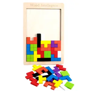 Montessori Wooden Puzzle Brain Teasers Toy Tangram Jigsaw Intelligence Colorful 3D Russian Blocks Toys For Kids Adults