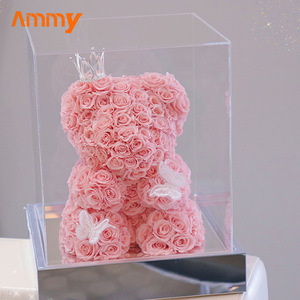 AM-PFE37C Ammy Orsacchiotto <span class=keywords><strong>di</strong></span> <span class=keywords><strong>Rose</strong></span> Eterne da 25cm in Scatola Acrilica, Regalo per San Valentino, Natale e Festa della Mamma - Product Image 2